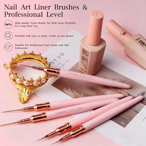 Lykjdnz 5-Piece Nail Art Liner Brush Set - Multi-Size UV Gel Detail Brushes