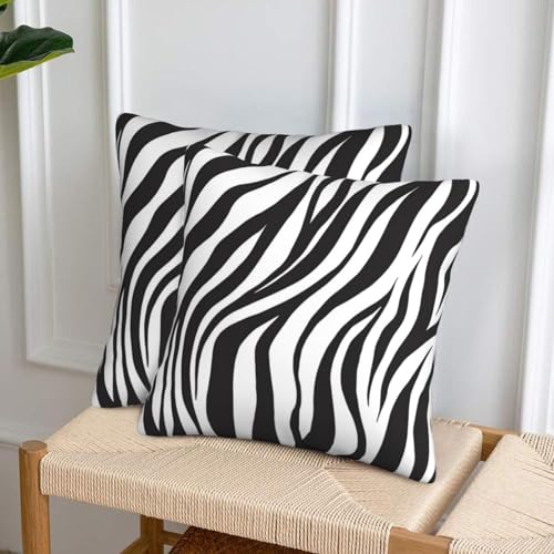 Zebra Print Pillow Covers 20x20 Inch Set of 2 - Black & White