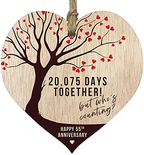 55th Anniversary Wooden Heart Plaque Keepsake Gift by Stuff4