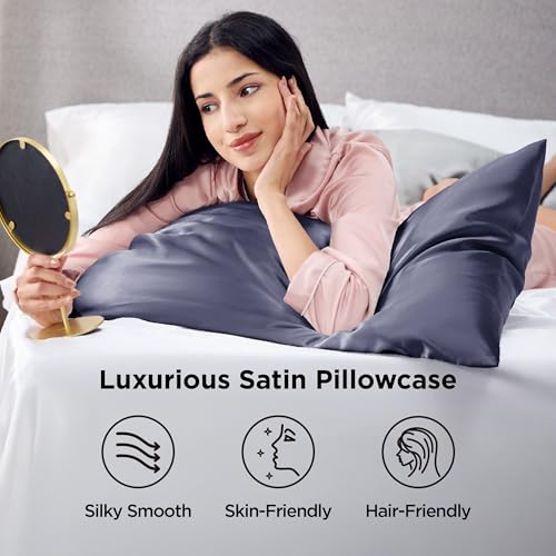 Bedsure Satin Pillowcase Set of 2, Standard Size 20" x 26", Blue Granite