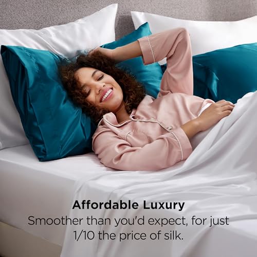 Bedsure Satin Pillowcases Queen Set of 2 - Teal 20" x 30"