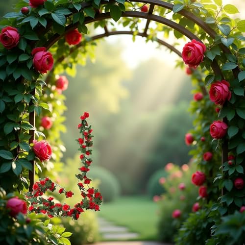 HODASHI Red Peony Artificial Flower Garland Silk Hanging Vine for Wedding