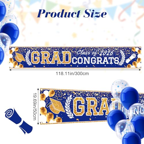 Blue Gold Graduation Banner 2026 - Large Party Decoration