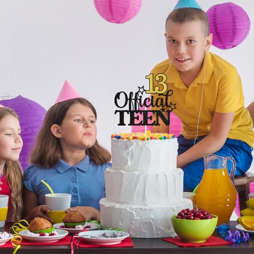 Official Teen 13 Cake Topper - Gold Glitter Birthday Decoration