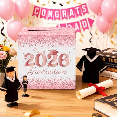 Elegant Pink Graduation Card Box - Rose Gold Decor for Parties