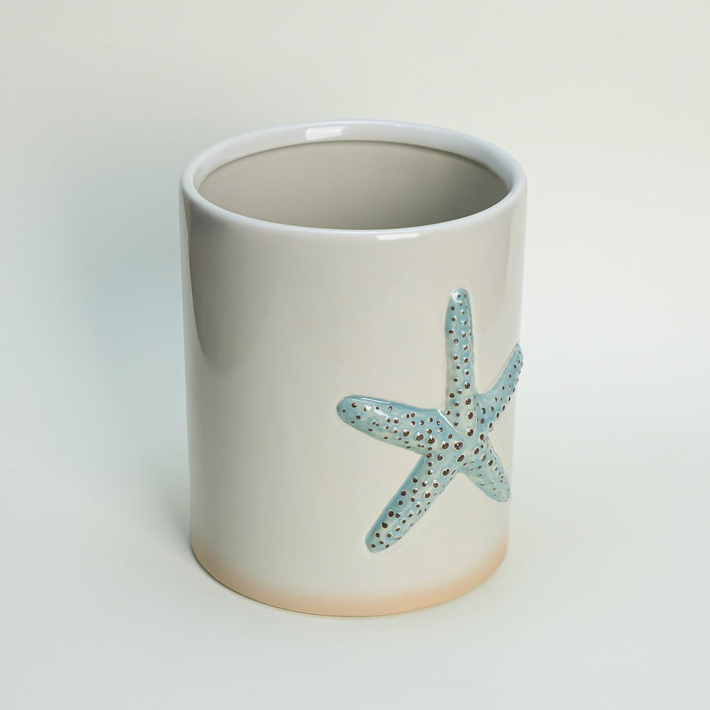 Bicuzat Ceramic Starfish Embossed Utensil Holder, Large Cooking Utensil Crocks for Countertop, Ocean Style Utensil Organizer for Spatula