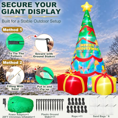 20 FT Giant Inflatable Christmas Tree with Rotating Lights for Outdoor Yard Decor