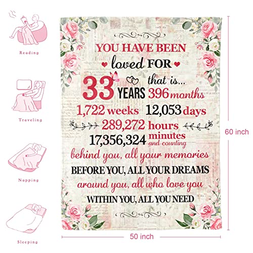 33rd Birthday Gift for Her - 60"x50" Soft Flannel Fleece Blanket
