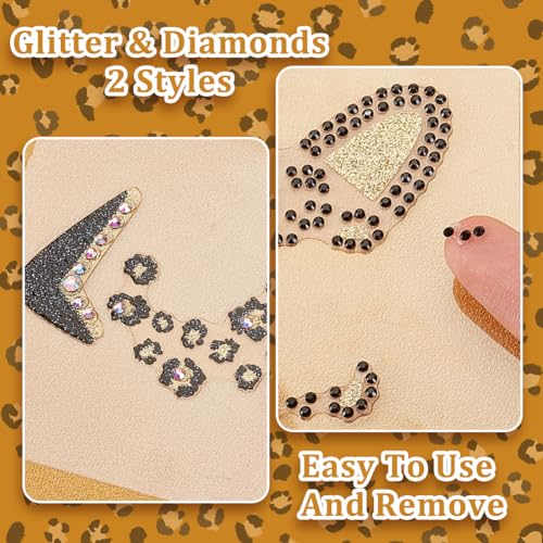 OLYCRAFT Crystal Cat Face Jewels - 6 Sheets Leopard Rhinestone Stickers