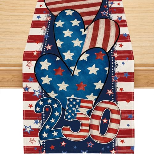 4th of July Table Runner - 250th Anniversary Patriotic Decor 13x72
