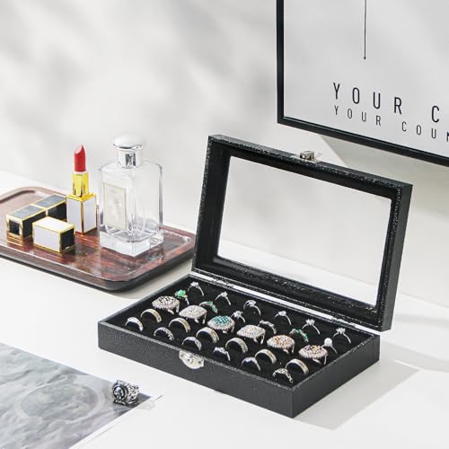 30-Slot Black Ring Organizer Box for Jewelry Storage