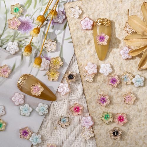 100Pcs 3D Flower Nail Charms Flatback Resin Floral Gems for DIY Manicure