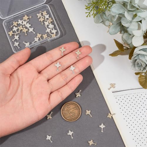 CRASPIRE 40Pcs Cross Nail Charms 3D Y2K Rhinestone Metal Alloy Studs