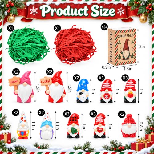 Christmas Emotional Gifts for Coworkers - 24 Pcs Employee Appreciation Set - Gnome Figurines & Gift Boxes