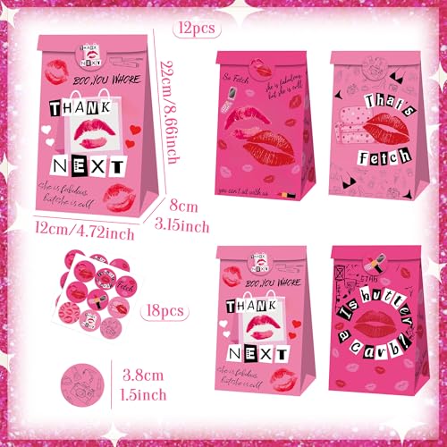 12-Pack Pink Party Favor Bags with Stickers for Girls' Events