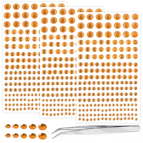 Self-Adhesive Face Gems and Pearls for Makeup Festival 591Pcs Orange