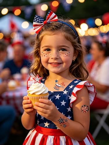 DUSCAU Patriotic Temporary Tattoos 152pcs - Red, White and Blue 4th of July Party Supplies