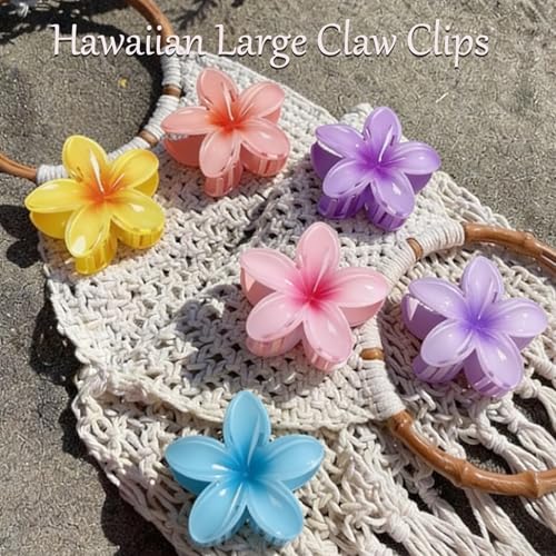 EONFAVE Hawaiian Flower Hair Claw Clips 4PCS, 3.15 Inch Nonslip Strong Hold Hair Accessories for Thick Hair