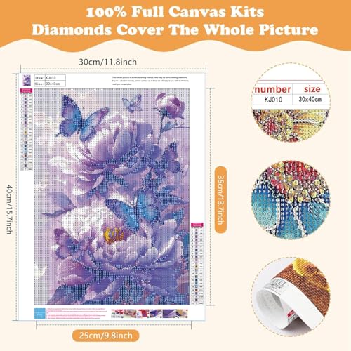 Purple Butterfly Peony 5D Diamond Painting Kit - 12x16 Inch