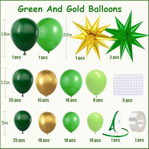 Green and Gold Balloon Arch Kit – 51pcs Balloons with Stars