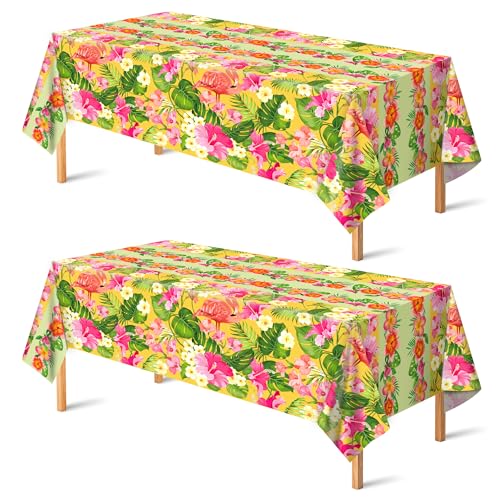 OHOME Tropical Hawaiian Tablecloths - 2 Pack Red Green Yellow Luau Decor