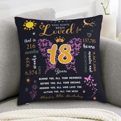 IYUBOFU 18 x 18 Inch Black & Gold 18th Birthday Pillow Cover for Girls - Dark-18th Girl