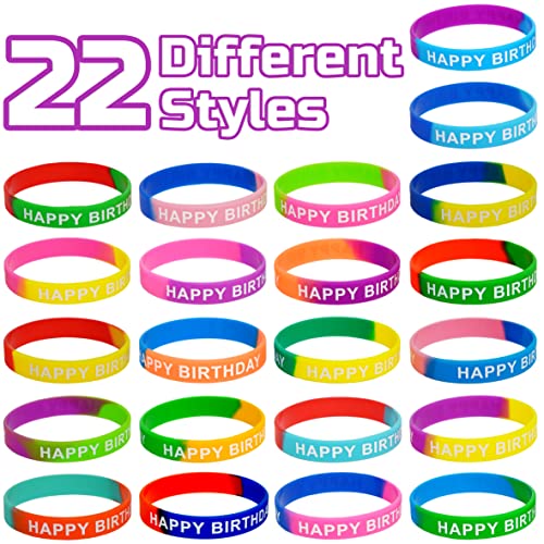88 Pack Birthday Rubber Wristbands - 22 Colorful Styles