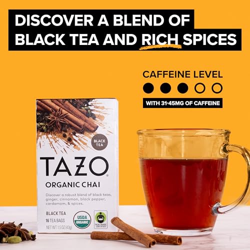 TAZO Organic Chai Black Tea Bags, Spice Blend, 96 Count (Pack of 12)