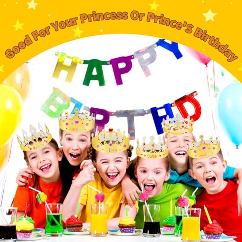 Gold Paper Crowns - 15 Pcs DIY Birthday Party Hats with Gem Stickers