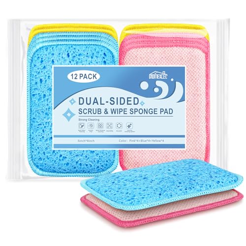 HOMEXCEL 12PK Multicolor Dual-Sided Non-Scratch Kitchen Sponges