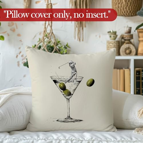 Funny Golf Martini Throw Pillow Cover - 18x18 Decorative Cushion