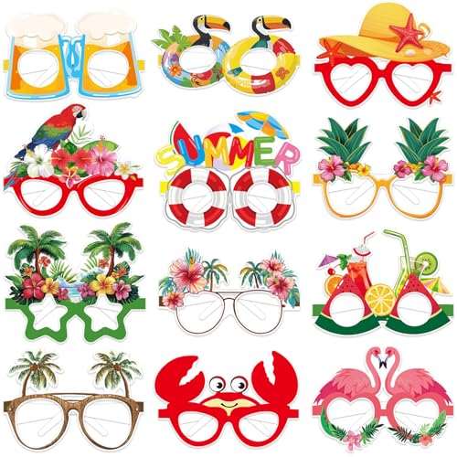 12 Tropical Summer Party Glasses - Fun Hawaii Photo Props