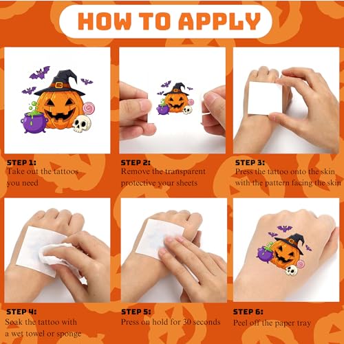 CAVALATAT 50 PCS Halloween Temporary Tattoos for Kids Party Favors