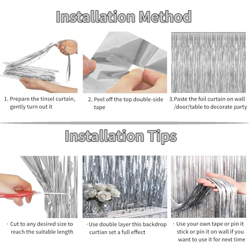 2 Pack Foil Fringe Curtains Backdrop - 3.3ft x 6.6ft for Parties