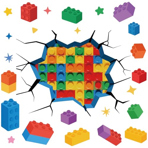 Building Block Wall Decals - 3D Colorful Bricks Peel & Stick Art