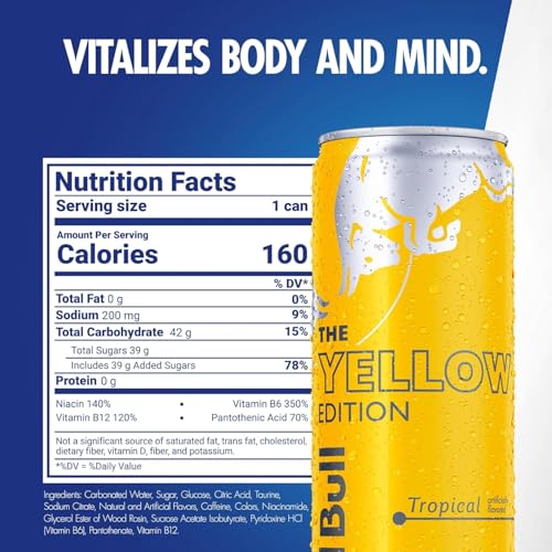 Red Bull Yellow Edition Tropical Energy Drink - 12 Fl Oz, Pack of 8 Cans