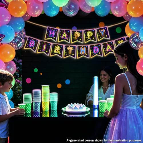 Neon Glow Happy Birthday Banner - Fluorescent Party Decoration