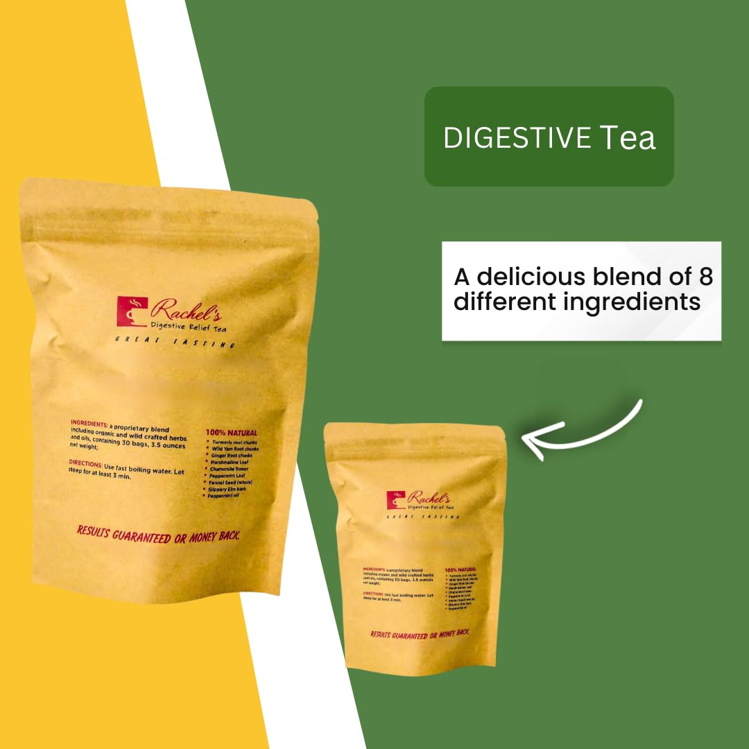 Rachel's Tea: Turmeric, Wild Yam, Ginger, Marshmallow, Chamomile, Peppermint, Fennel, Slippery Elm: 30 bags, 60 cups: Rachel's Pro 100 Probiotic, 100 Billion/10 probiotic strains, Acid Resistant