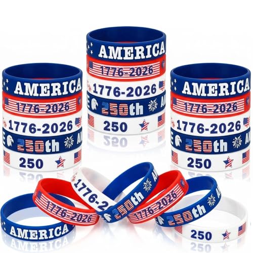 Patriotic Silicone Wristbands - 20 Pack 250th Anniversary Designs