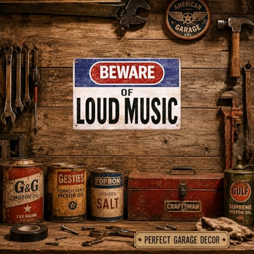 Beware of Loud Music Vintage Metal Sign - 12x8 Inch Wall Art
