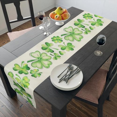 St. Patrick's Day Shamrock Table Runner, 13x72 Inch for Indoor/Outdoor Use