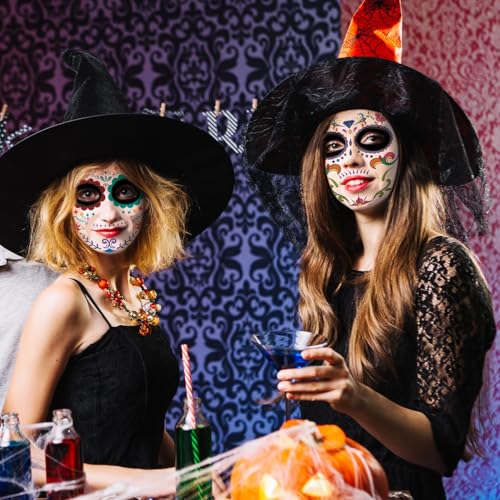 Day of the Dead Temporary Face Tattoos - 21 Sheets Halloween Makeup Stickers