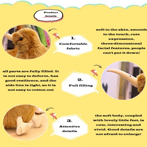 Brown Kiwi Bird Stuffed Animal Plush Toy - 7.9" Hugging Pillow