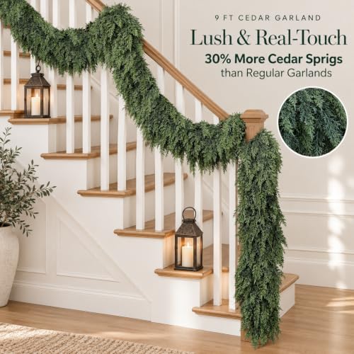 9Ft Real Touch Cedar Garland - Lush Artificial Christmas Greenery for Mantel & Railing