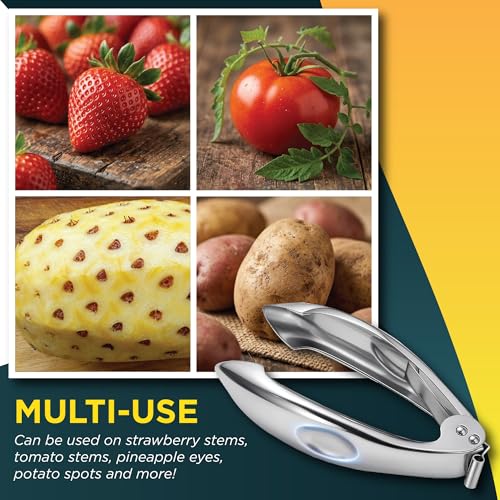 Stainless Steel Strawberry Huller & Tomato Corer Tool - Ergonomic Handle, Dishwasher Safe