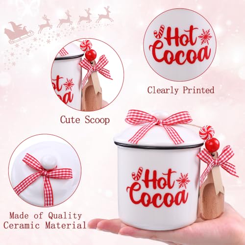Christmas Ceramic Canisters Set - Mini Candy Holders with Wooden Beads & Ribbons - Holiday Decor