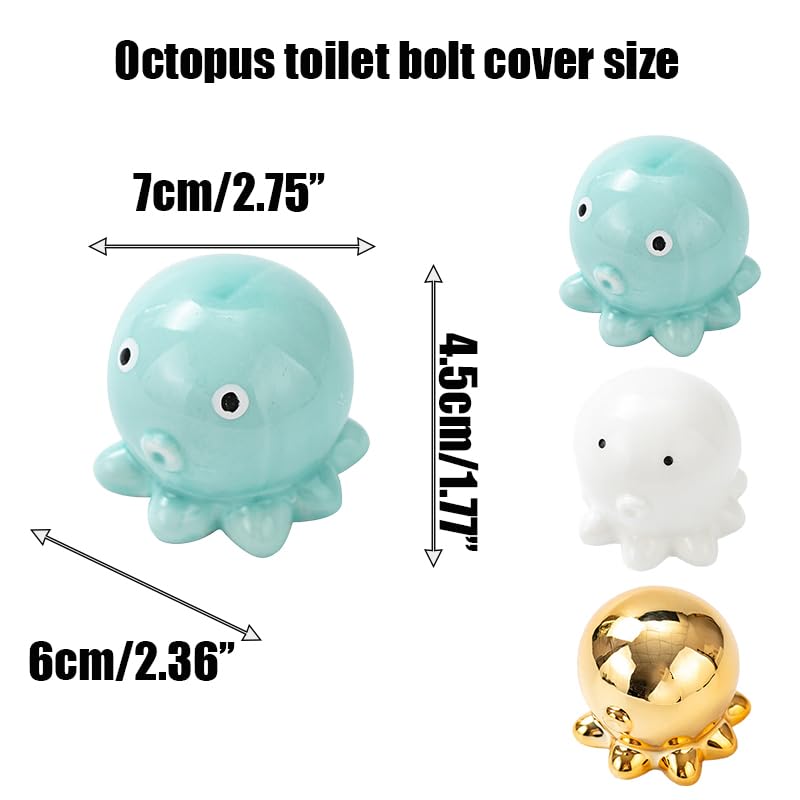 Blue Octopus Toilet Bolt Caps - Ocean Themed Ceramic Covers (2 Pack)