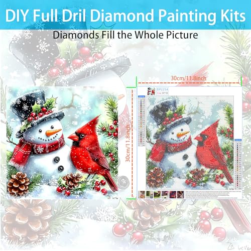 Cardinal & Snowman 5D Diamond Painting Kit for Adults 14x14 Inch Winter Craft