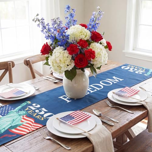 Patriotic 4th of July Table Runner 13x72 Inch - 250th Anniversary Linen Decor