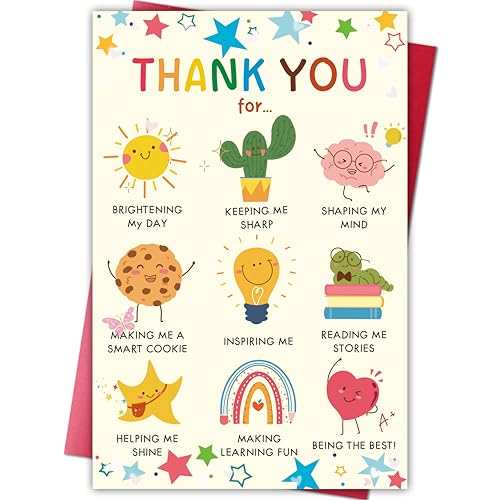 Cute Teacher Appreciation Thank You Card - End of Year Gift from Kids or Parents - Heartfelt Gratitude Card for Preschool & Daycare Teachers - Cheeklee